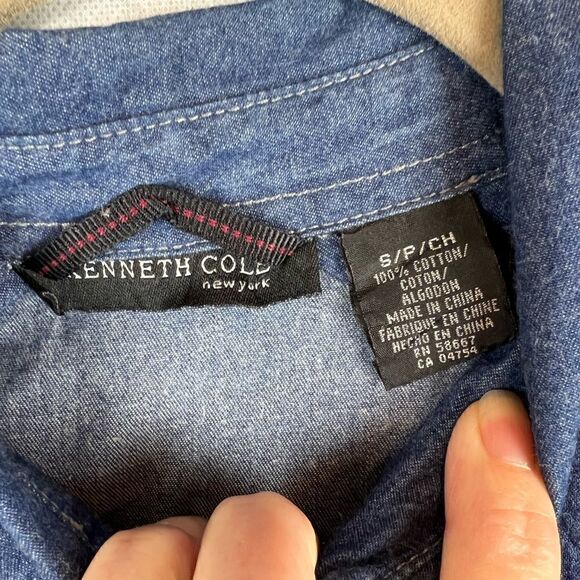 Kenneth Cole Blue Denim Fringed Long Sleeve Casual Shirt - Picture 7 of 7